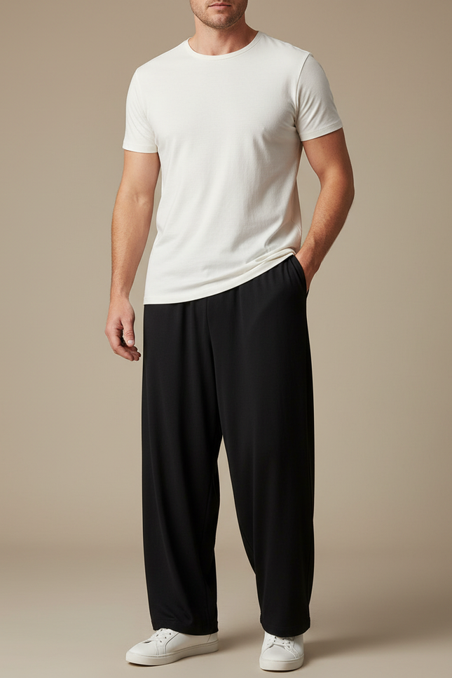 Pantalon Fluide Noir Ample Confortable Élastique Homme - Viscose