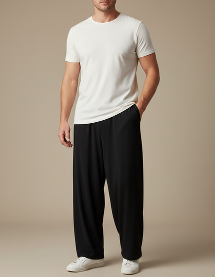 Pantalon Fluide Noir Ample Confortable Élastique Homme - Viscose