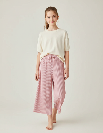 Pantalon Fluide Rose Plissé Ample Décontracté Enfant - Polyester