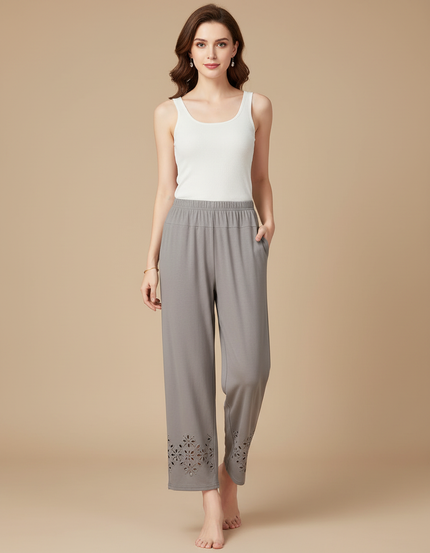 Pantalon Fluide Gris Ample Découpé Cheville Décontracté - Viscose