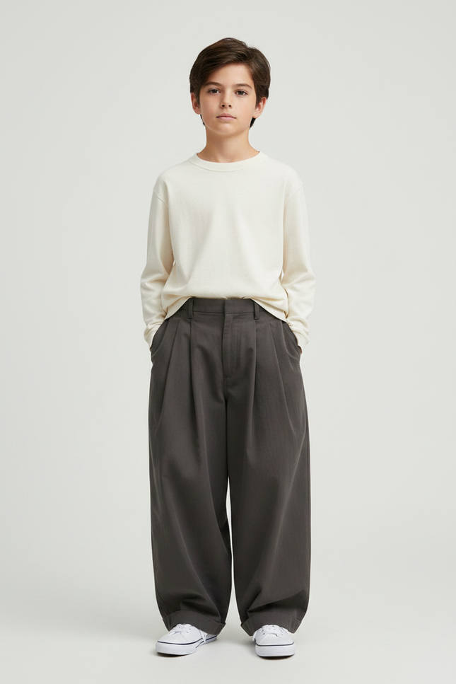 Pantalon Fluide Ample Gris Foncé Décontracté Garçon - Gabardine