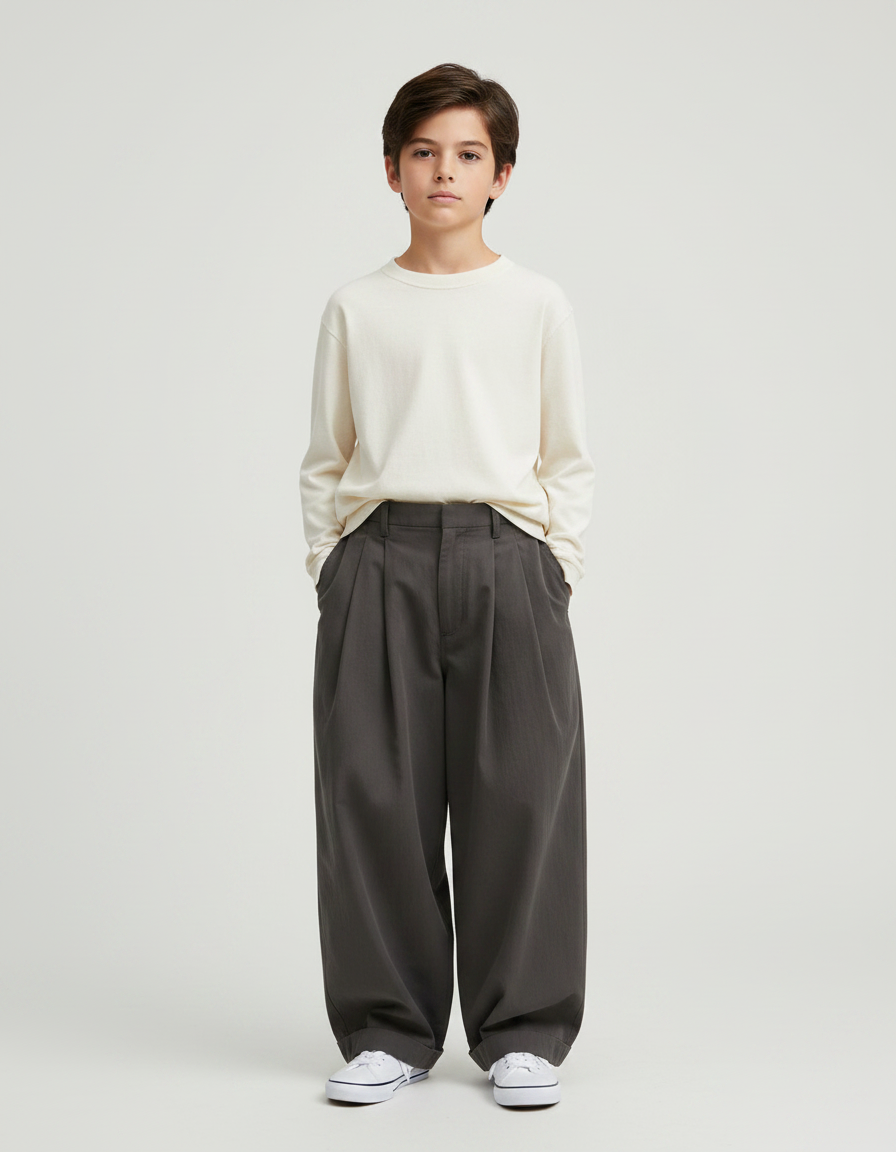 Pantalon Fluide Ample Gris Foncé Décontracté Garçon - Gabardine
