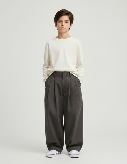 Pantalon Fluide Ample Gris Foncé Décontracté Garçon - Gabardine