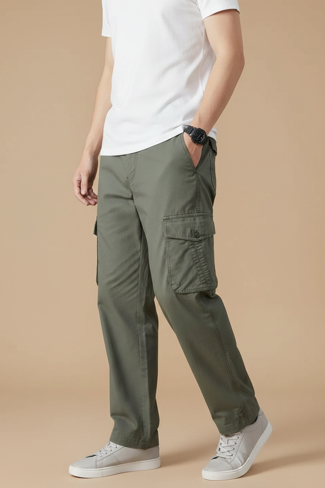Pantalon Fluide Cargo Coton Vert Ample Décontracté