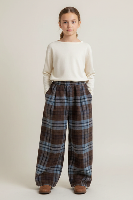 Pantalon Fluide Écossais Chaud Ample Laine Enfant - Multicolore