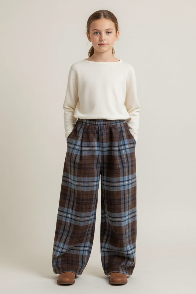 Pantalon Fluide Écossais Chaud Ample Laine Enfant - Multicolore