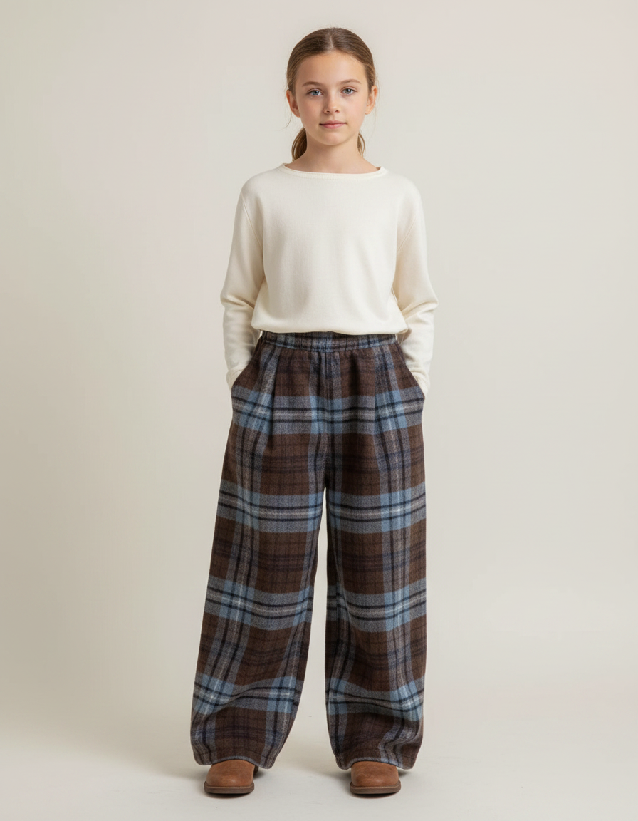 Pantalon Fluide Écossais Chaud Ample Laine Enfant - Multicolore