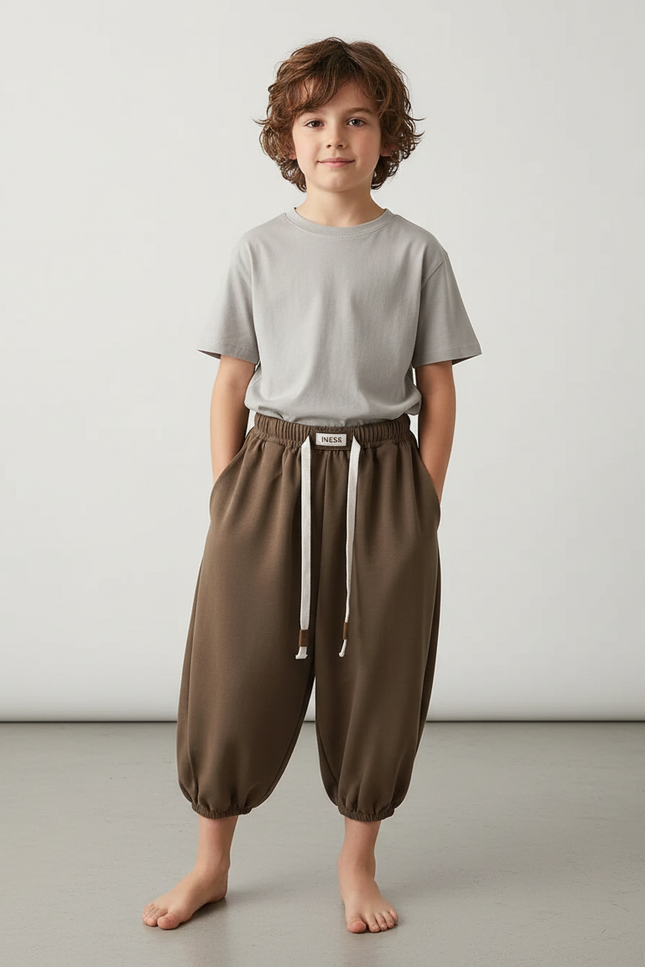 Pantalon Fluide Marron Ample Sport Décontracté Enfant - Molleton