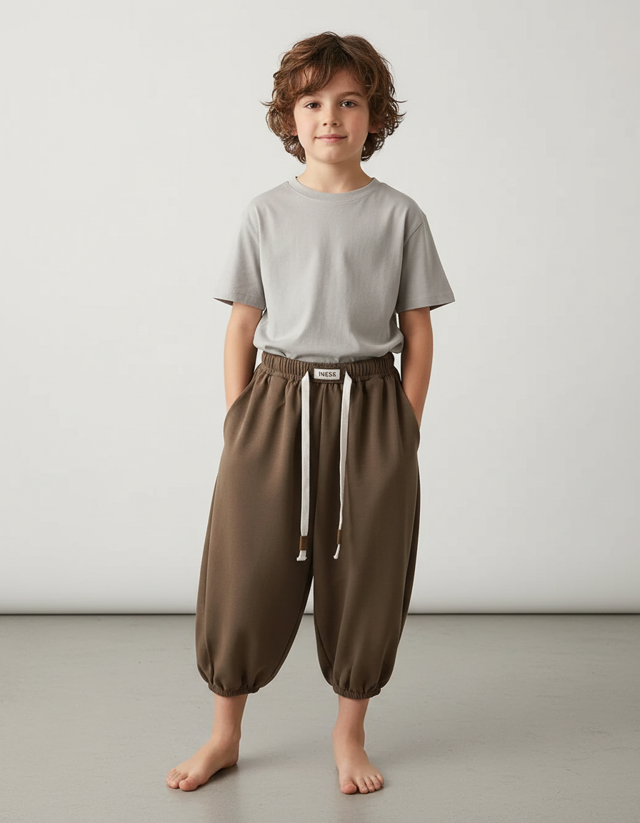Pantalon Fluide Marron Ample Sport Décontracté Enfant - Molleton