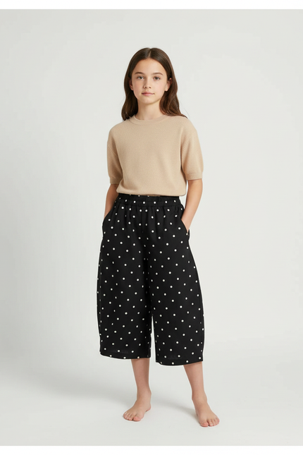 Pantalon Fluide Noir Pois Blancs Ample Coton Enfant