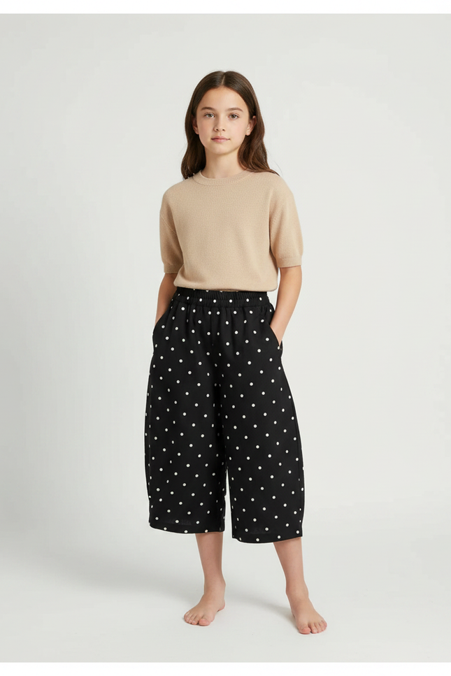 Pantalon Fluide Noir Pois Blancs Ample Coton Enfant