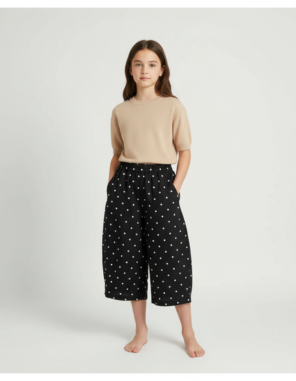Pantalon Fluide Noir Pois Blancs Ample Coton Enfant