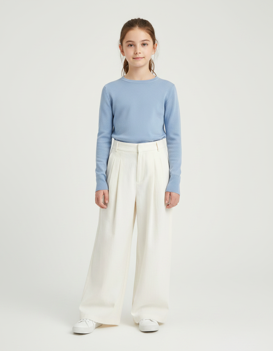 Pantalon Fluide Écru Ample Plissé Décontracté Enfant - Beige Toile