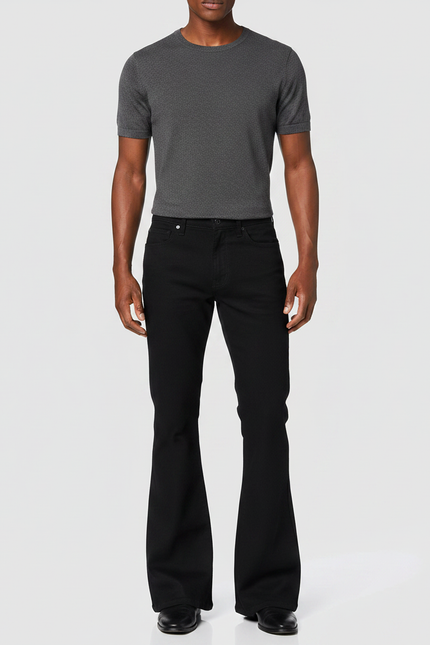 Pantalon Fluide Noir Évasé Slim Coton Homme