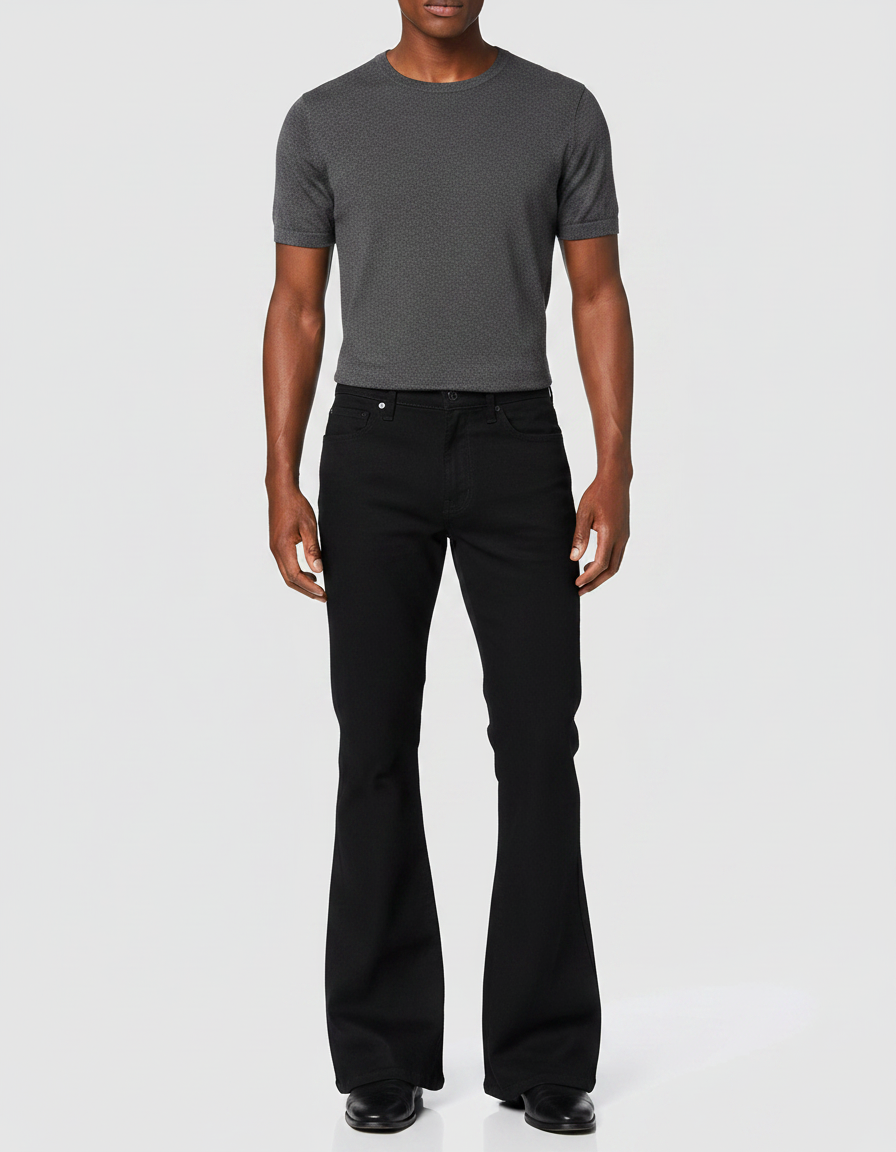 Pantalon Fluide Noir Évasé Slim Coton Homme