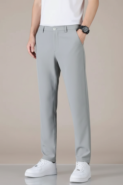 Pantalon Fluide Gris Droit Décontracté Homme Élégant - Polyester
