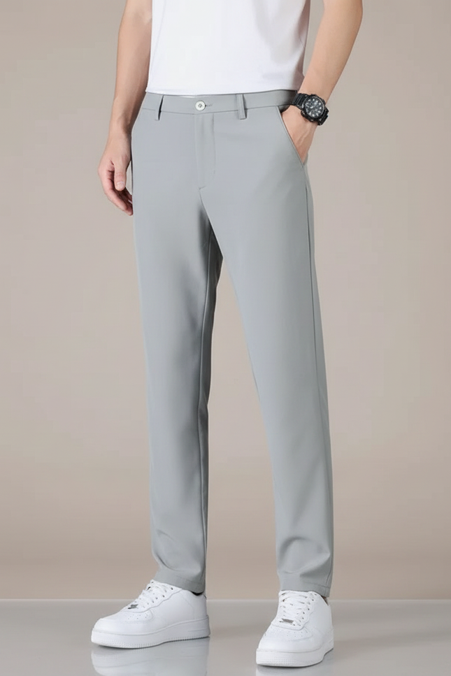 Pantalon Fluide Gris Droit Décontracté Homme Élégant - Polyester