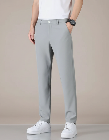 Pantalon Fluide Gris Droit Décontracté Homme Élégant - Polyester