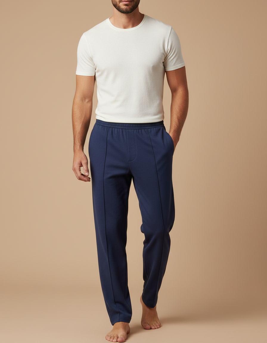 Pantalon Fluide Homme Bleu Marine Décontracté Droit - Molleton