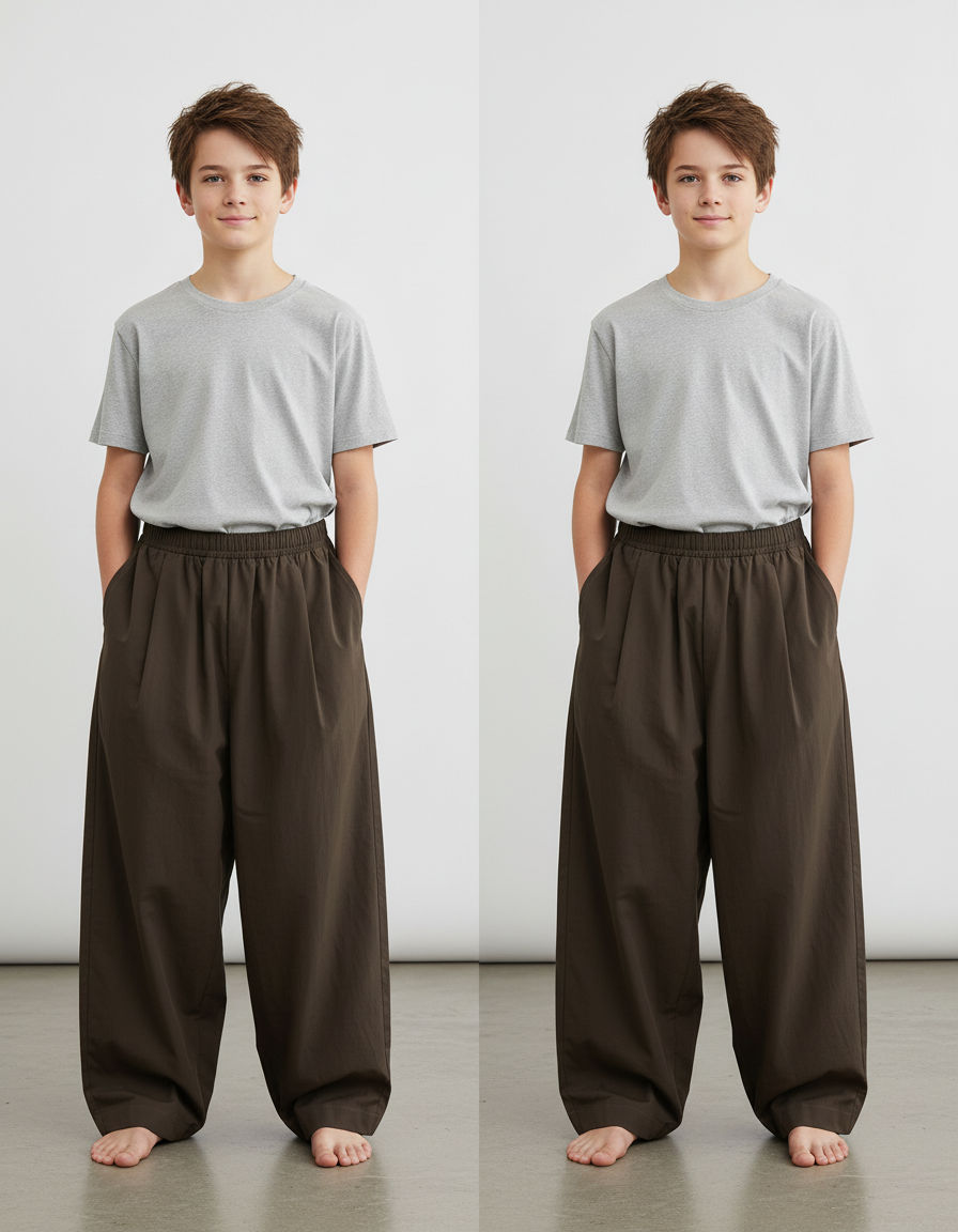 Pantalon Fluide Marron Ample Coton Décontracté Garçon