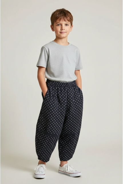 Pantalon Fluide Noir Ample Imprimé Gouttes Coton Enfant