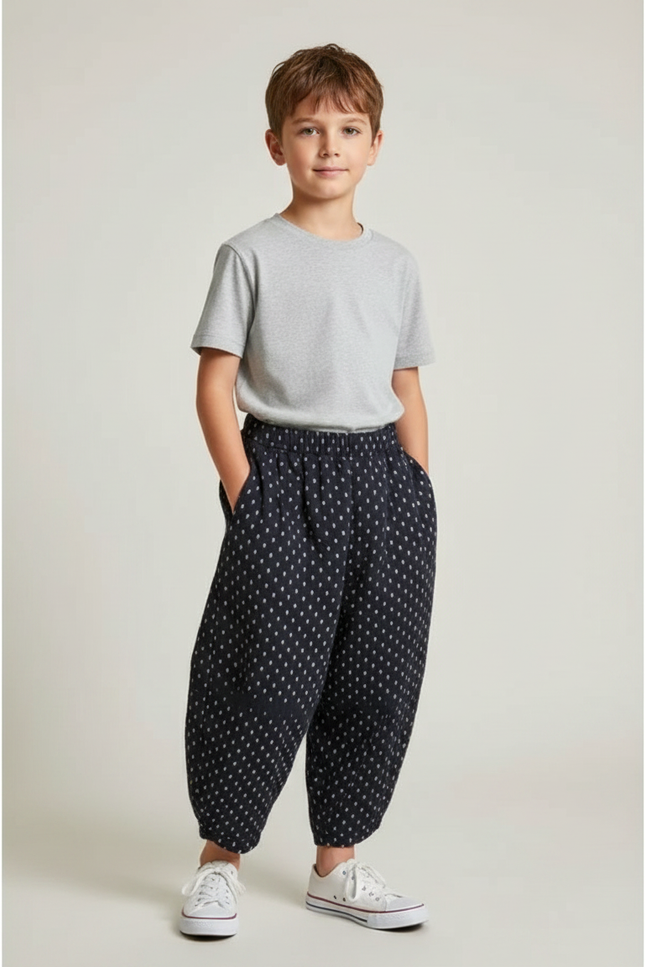 Pantalon Fluide Noir Ample Imprimé Gouttes Coton Enfant