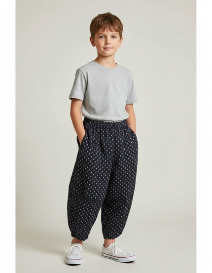 Pantalon Fluide Noir Ample Imprimé Gouttes Coton Enfant