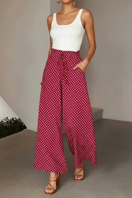 Pantalon Fluide Pois - Rouge Viscose