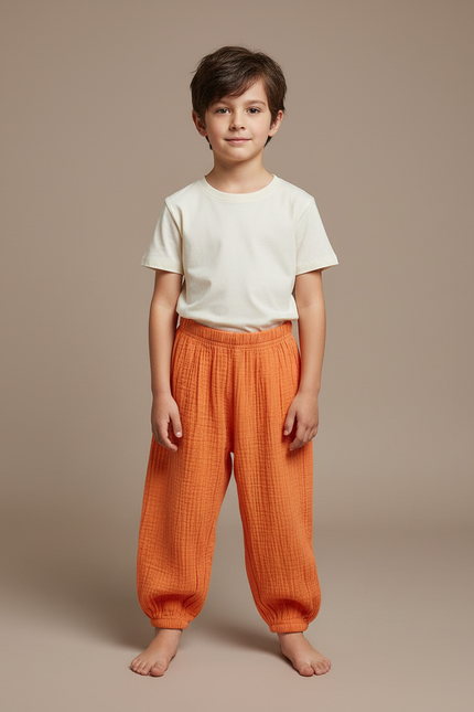 Pantalon Fluide Orange Gaze Coton Ample Enfant