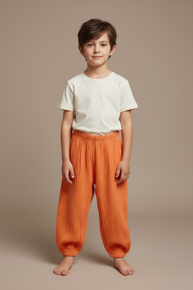 Pantalon Fluide Orange Gaze Coton Ample Enfant