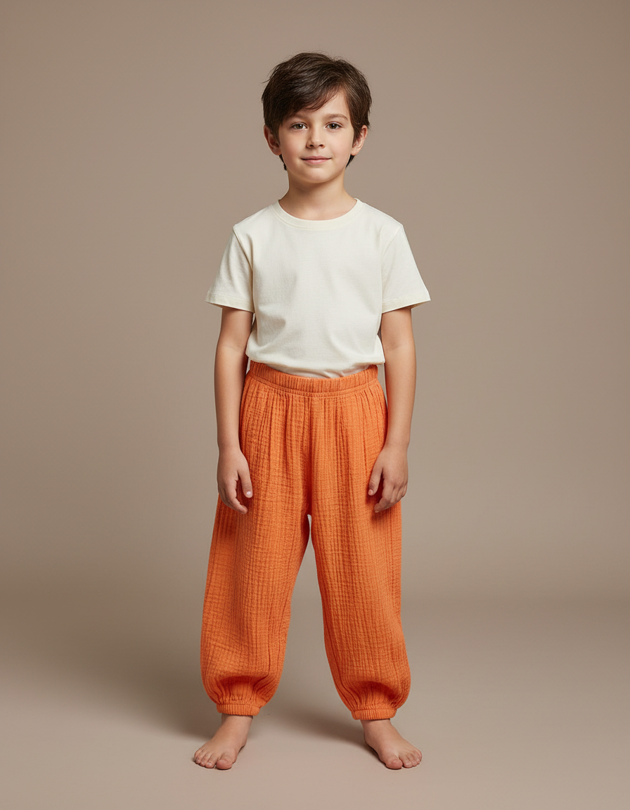 Pantalon Fluide Orange Gaze Coton Ample Enfant