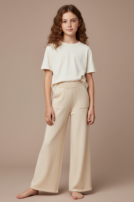 Pantalon Fluide Écru Maille Large Confortable Enfant - Beige