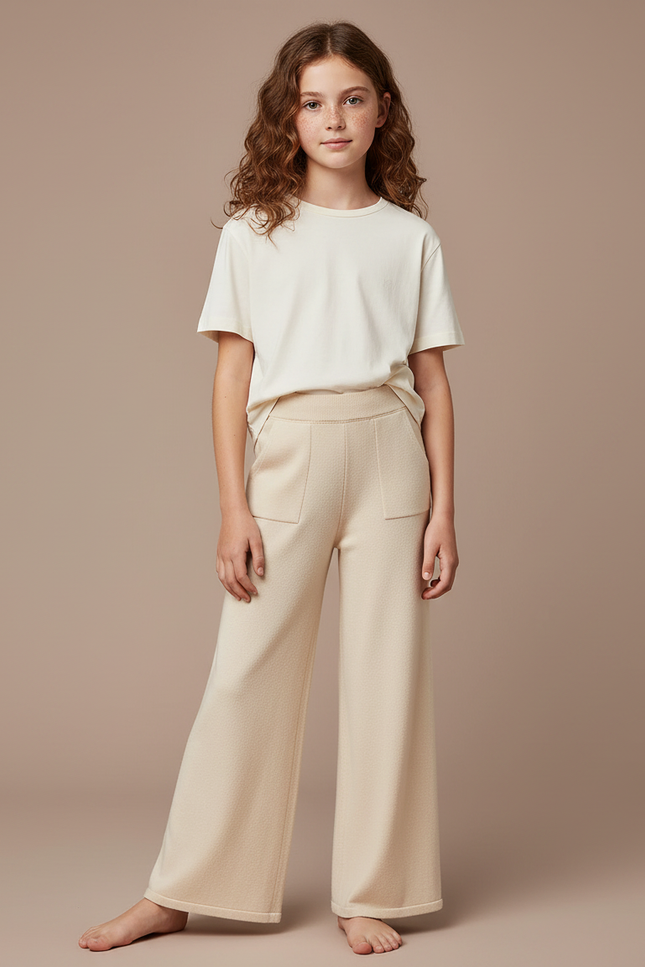 Pantalon Fluide Écru Maille Large Confortable Enfant - Beige