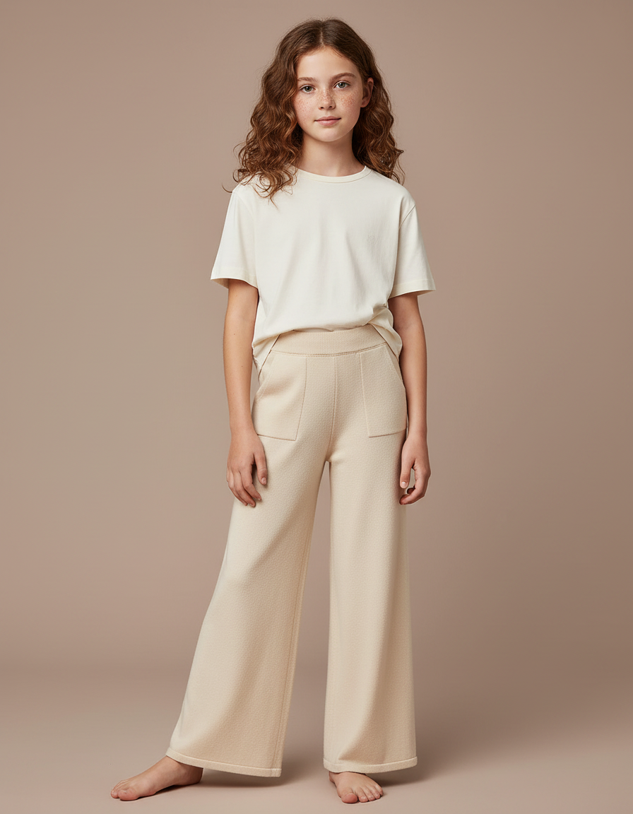 Pantalon Fluide Écru Maille Large Confortable Enfant - Beige