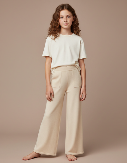 Pantalon Fluide Écru Maille Large Confortable Enfant - Beige