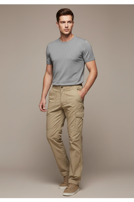 Pantalon Fluide Cargo Kaki Décontracté Homme Coton