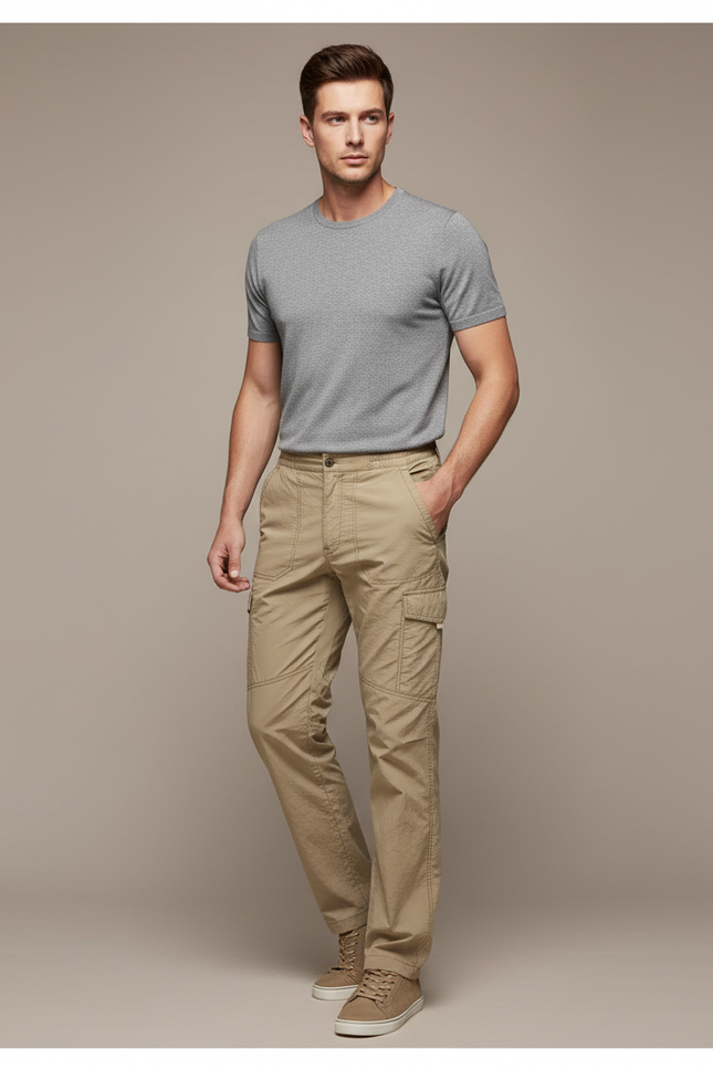 Pantalon Fluide Cargo Kaki Décontracté Homme Coton