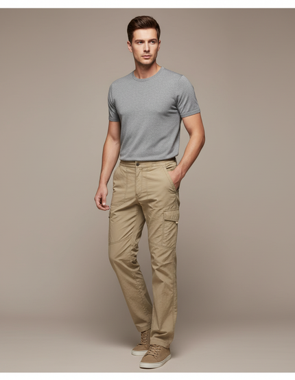 Pantalon Fluide Cargo Kaki Décontracté Homme Coton