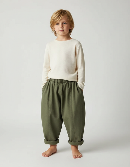 Pantalon Fluide Vert Ample Décontracté Enfant Coton - Kaki