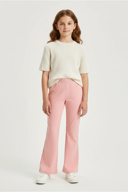 Pantalon Fluide Rose Évasé Confortable Stretch Fille - Polyester