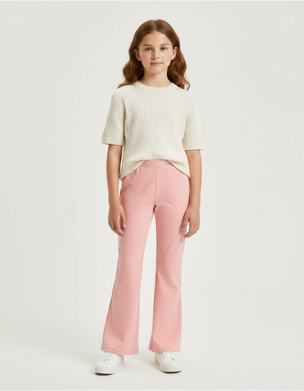 Pantalon Fluide Rose Évasé Confortable Stretch Fille - Polyester