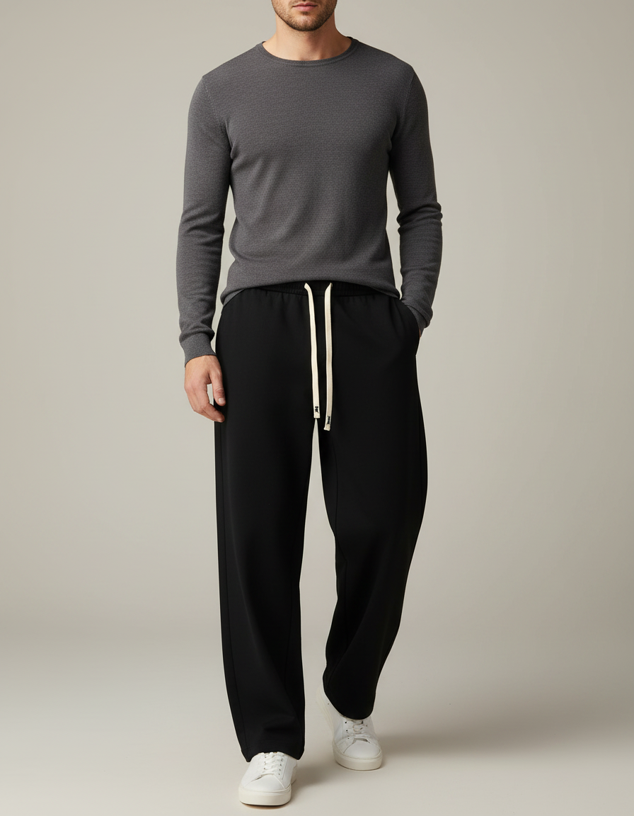 Pantalon Fluide Noir Ample Décontracté Homme - Viscose