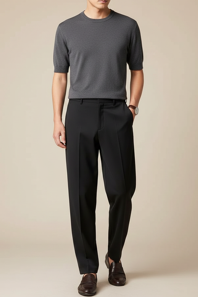 Pantalon Fluide Noir Élégant Droit Business Homme - Polyester