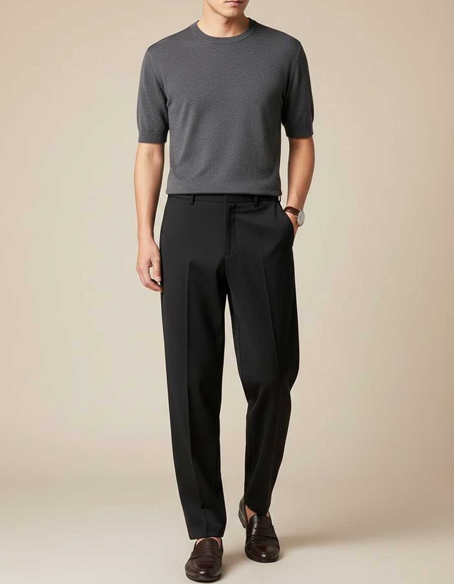 Pantalon Fluide Noir Élégant Droit Business Homme - Polyester