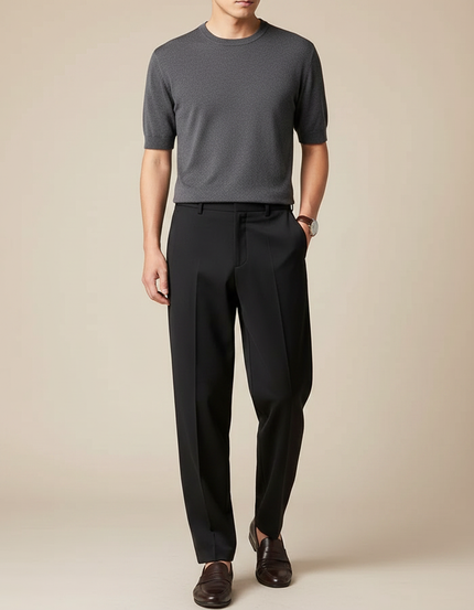 Pantalon Fluide Noir Élégant Droit Business Homme - Polyester