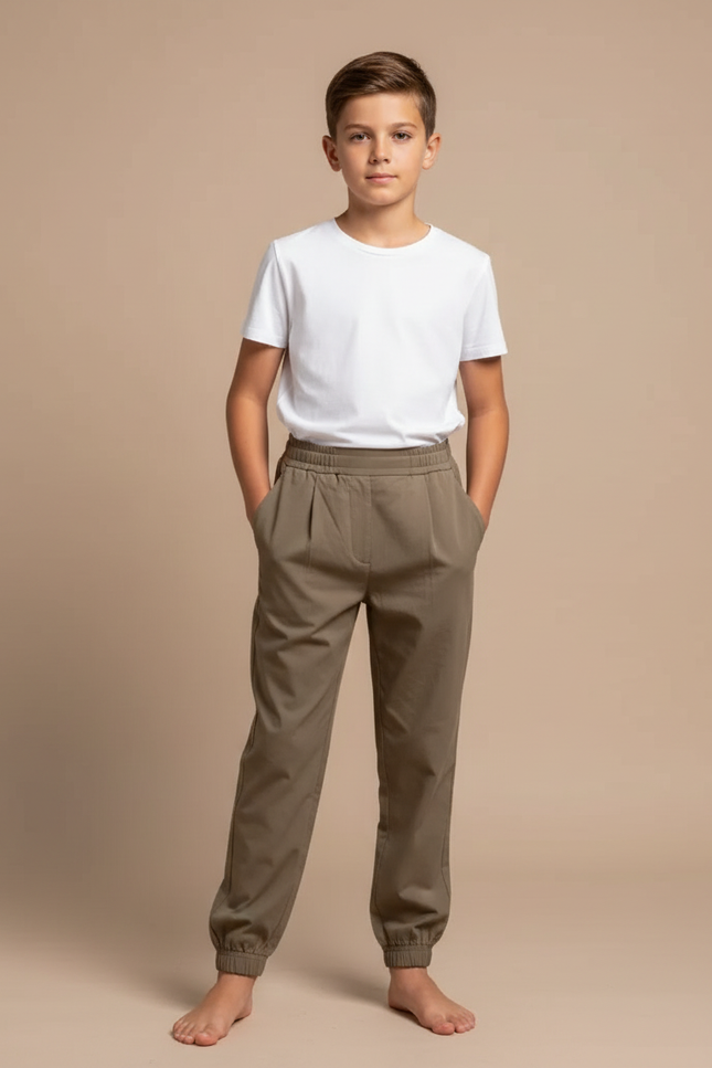 Pantalon Fluide Kaki Coton Élastiqué Garçon Décontracté
