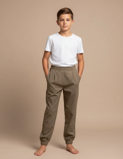 Pantalon Fluide Kaki Coton Élastiqué Garçon Décontracté