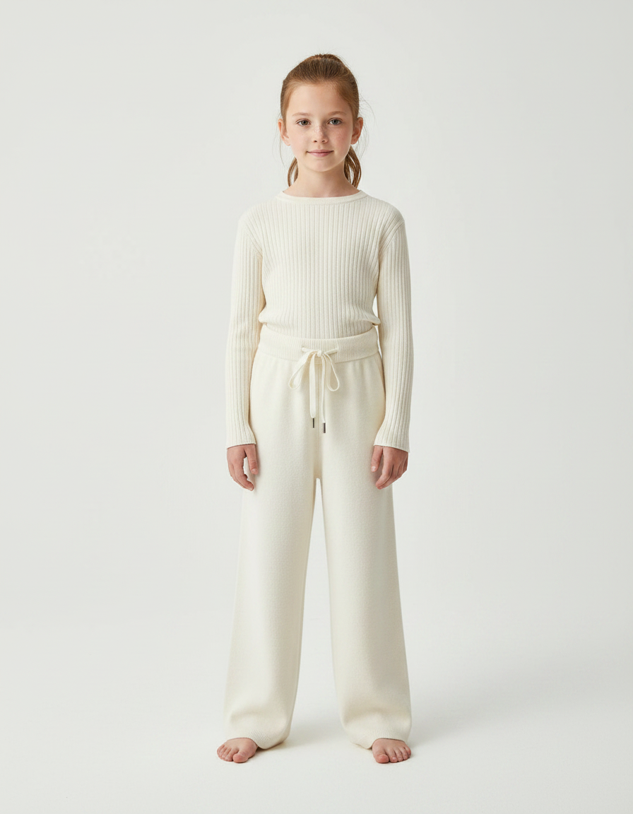 Pantalon Fluide Écru Laine Ample Décontracté Enfant - Beige