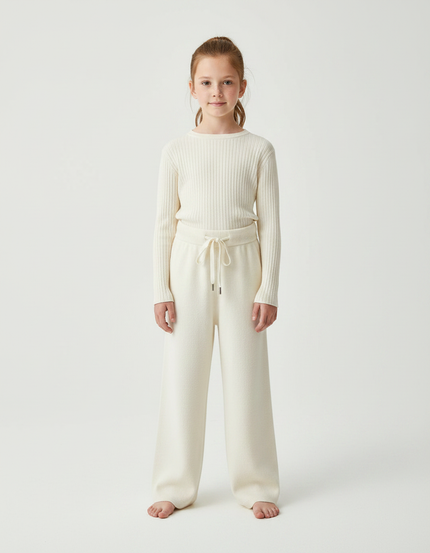 Pantalon Fluide Écru Laine Ample Décontracté Enfant - Beige
