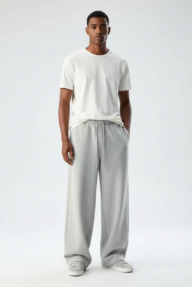 Pantalon Fluide Gris Ample Décontracté Molleton Homme